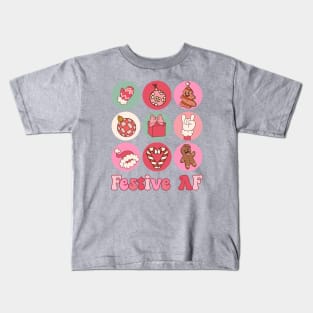 Pink Christmas Festive AF Retro Kids T-Shirt